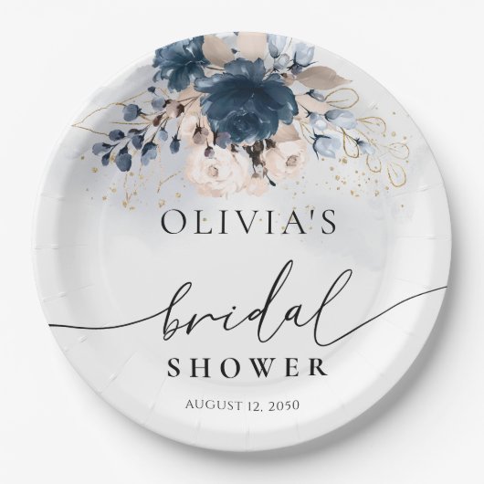 Navy Blue en Dusty Roos Vrijgezellenfeest Papieren Bordje (Voorkant)