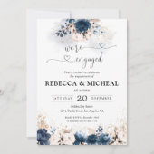 Navy Blue en Dusty Roos We zijn verloofd Invitatio Kaart (Voorkant)