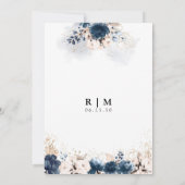 Navy Blue en Dusty Roos We zijn verloofd Invitatio Kaart (Achterkant)