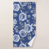 Navy Blue en Elegant Moderne Waterverf Floral Badhanddoek (Badhanddoek)