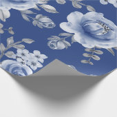 Navy Blue en Elegant Moderne Waterverf Floral Cadeaupapier (Hoek)