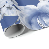 Navy Blue en Elegant Moderne Waterverf Floral Cadeaupapier (Rol Hoek)