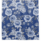 Navy Blue en Elegant Moderne Waterverf Floral Douchegordijn (Voorkant)