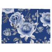 Navy Blue en Elegant Moderne Waterverf Floral Groot Cadeauzakje (Achterkant)