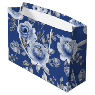 Navy Blue en Elegant Moderne Waterverf Floral Groot Cadeauzakje