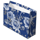 Navy Blue en Elegant Moderne Waterverf Floral Groot Cadeauzakje (Voorkant Gekanteld)
