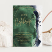 Navy Blue en Emerald Waterverf Verjaardagsfeest Kaart