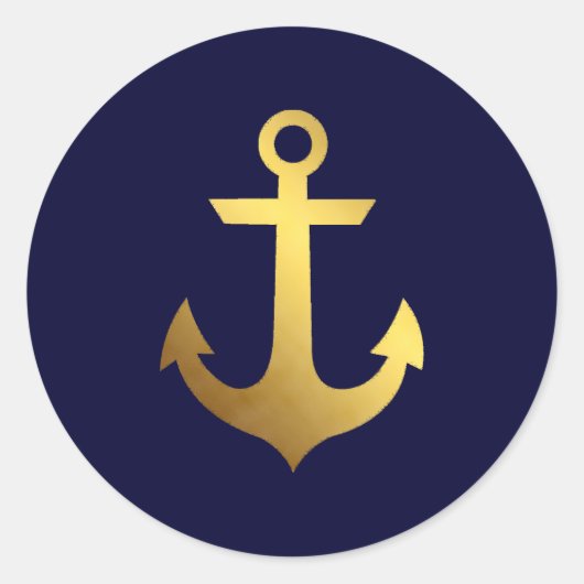 Navy Blue en Faux Gold Foil Anchor Ronde Sticker (Voorkant)