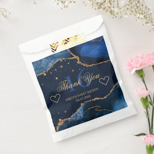 Navy Blue en Faux Gold Glitter Agate Sweet 16 Bedankzakje (Gezegeld)