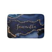 Navy Blue en Faux Gold Glitter Marble Agate Badmat (Voorkant)
