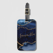 Navy Blue en Faux Gold Glitter Marble Agate Bagagelabel (Voorkant (verticaal))