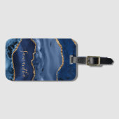 Navy Blue en Faux Gold Glitter Marble Agate Bagagelabel (Voorkant (horizontaal))