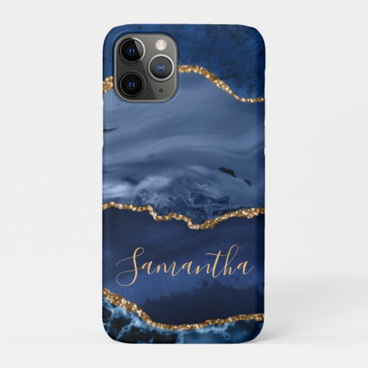 Navy Blue en Faux Gold Glitter Marble Agate Case-Mate iPhone Case (Achterkant)
