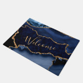 Navy Blue en Faux Gold Glitter Marble Agate Deurmat (Schuin)