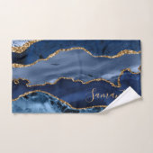 Navy Blue en Faux Gold Glitter Marble Agate Handdoek (Handdoek)