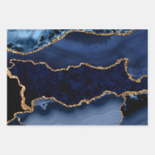 Navy Blue en Faux Gold Glitter Marble Agate Inpakpapier Vel (Voorkant 2)