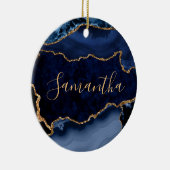Navy Blue en Faux Gold Glitter Marble Agate Keramisch Ornament (Rechts)