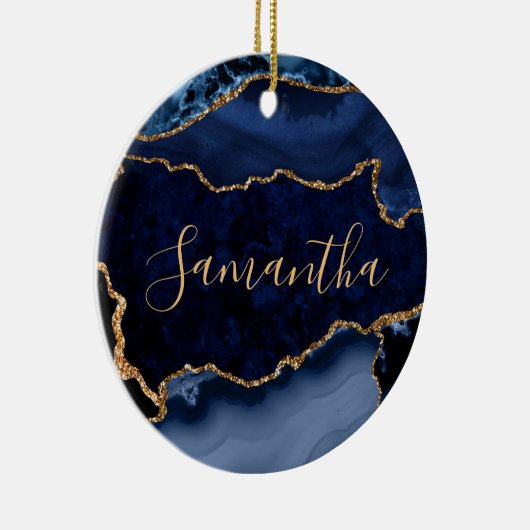 Navy Blue en Faux Gold Glitter Marble Agate Keramisch Ornament (Rechts)