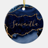 Navy Blue en Faux Gold Glitter Marble Agate Keramisch Ornament (Voorkant)