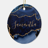 Navy Blue en Faux Gold Glitter Marble Agate Keramisch Ornament (Links)