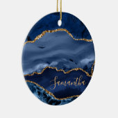 Navy Blue en Faux Gold Glitter Marble Agate Keramisch Ornament (Rechts)