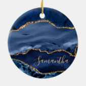 Navy Blue en Faux Gold Glitter Marble Agate Keramisch Ornament (Achterkant)