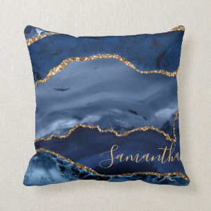 Navy Blue en Faux Gold Glitter Marble Agate Kussen