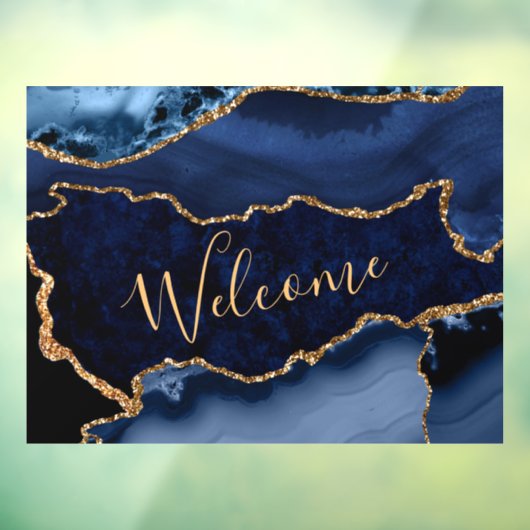 Navy Blue en Faux Gold Glitter Marble Agate Raamsticker (Vel 3)