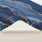 Navy Blue en Faux Gold Glitter Marble Agate Sherpa Deken (3/4)