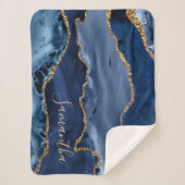 Navy Blue en Faux Gold Glitter Marble Agate Sherpa Deken (Voorkant)
