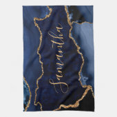 Navy Blue en Faux Gold Glitter Marble Agate Theedoek (Verticaal)