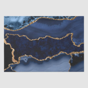 Navy Blue en Faux Gold Glitter Marble Agate Tissuepapier