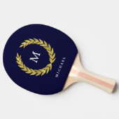 Navy Blue en Faux Gold Laurel Wreath | Monogram Tafeltennisbatje (Zijkant)