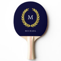 Navy Blue en Faux Gold Laurel Wreath | Monogram