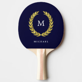 Navy Blue en Faux Gold Laurel Wreath | Monogram Tafeltennisbatje