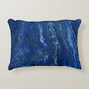 Navy Blue en Faux Gold Marble Acrylic Abstraction Accent Kussen