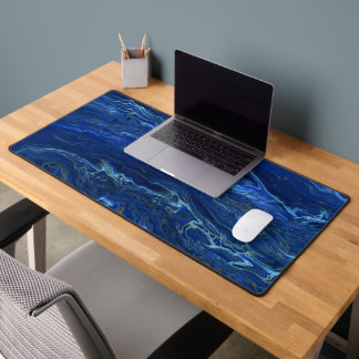 Navy Blue en Faux Gold Marble Acrylic Abstraction Bureaumat