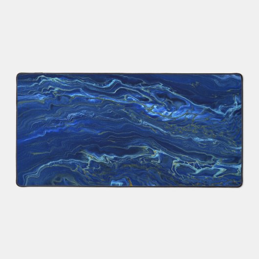 Navy Blue en Faux Gold Marble Acrylic Abstraction Bureaumat (Voorkant)