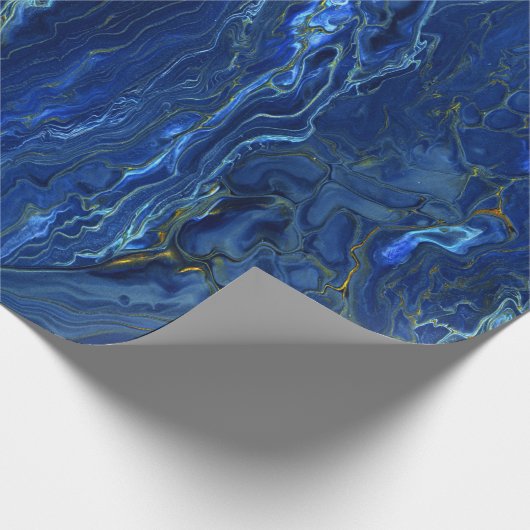 Navy Blue en Faux Gold Marble Acrylic Abstraction Cadeaupapier (Hoek)
