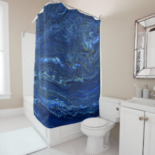 Navy Blue en Faux Gold Marble Acrylic Abstraction Douchegordijn