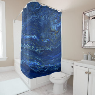 Navy Blue en Faux Gold Marble Acrylic Abstraction Douchegordijn