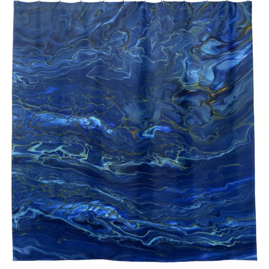 Navy Blue en Faux Gold Marble Acrylic Abstraction Douchegordijn (Voorkant)