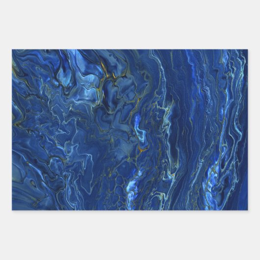 Navy Blue en Faux Gold Marble Acrylic Abstraction Inpakpapier Vel (Voorkant 3)