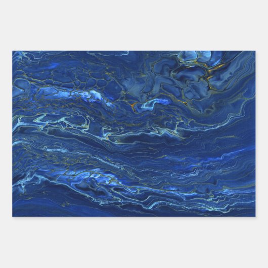 Navy Blue en Faux Gold Marble Acrylic Abstraction Inpakpapier Vel (Voorkant 2)