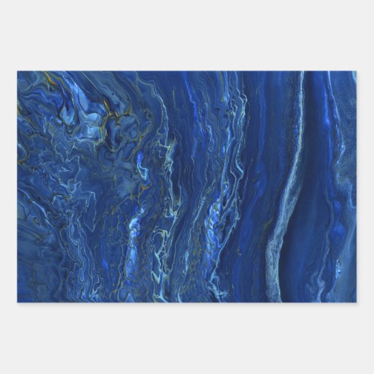 Navy Blue en Faux Gold Marble Acrylic Abstraction Inpakpapier Vel (Voorkant 3)