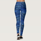 Navy Blue en Faux Gold Marble Acrylic Abstraction Leggings (Achterkant)