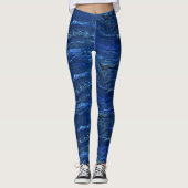 Navy Blue en Faux Gold Marble Acrylic Abstraction Leggings (Voorkant)