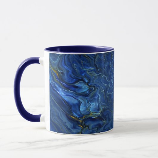 Navy Blue en Faux Gold Marble Acrylic Abstraction Mok (Links)