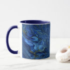 Navy Blue en Faux Gold Marble Acrylic Abstraction