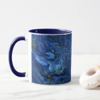 Navy Blue en Faux Gold Marble Acrylic Abstraction